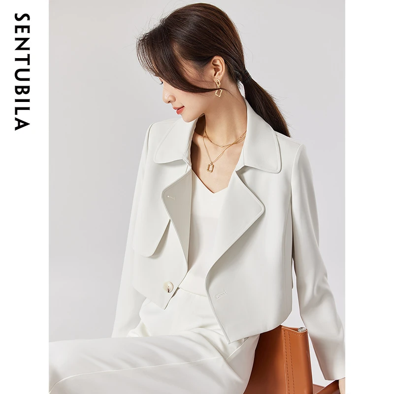 不规则门襟一粒扣长袖翻领短款小个子外套女款47169