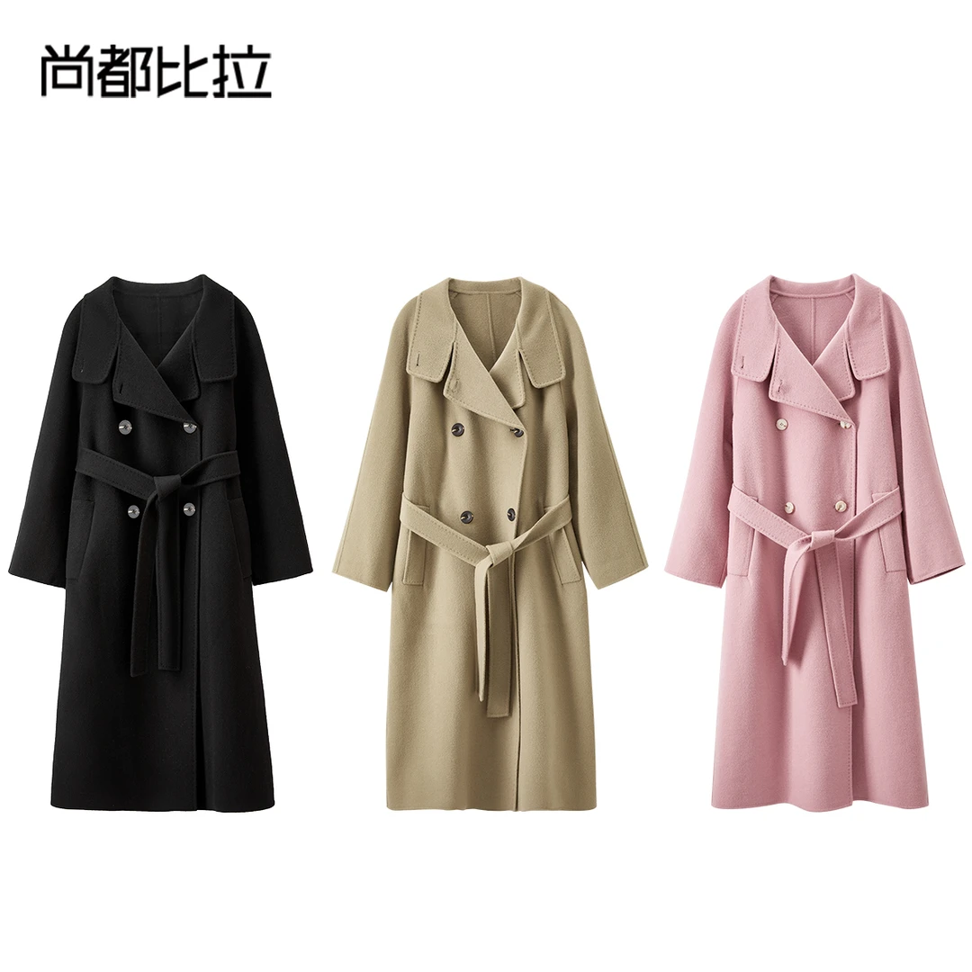 【商场同款新品】气场款利落风衣式羊毛双面呢收腰长款 42064