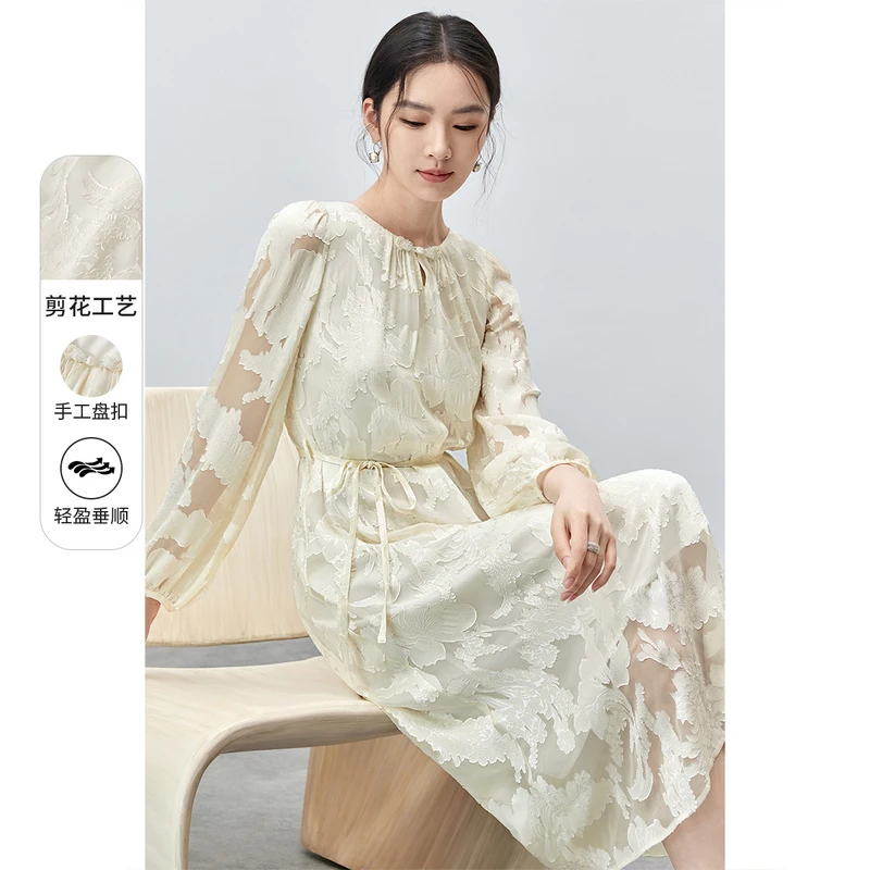 慵懒度假风连衣裙新中式盘扣圆领收腰薄款A字裙55632