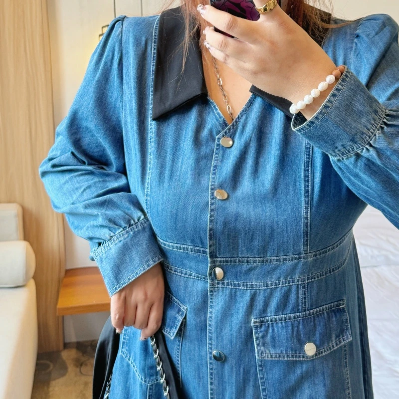 断码捡漏~通勤审美 / 不出错的撞色牛仔连衣裙18005花契200斤胖mm