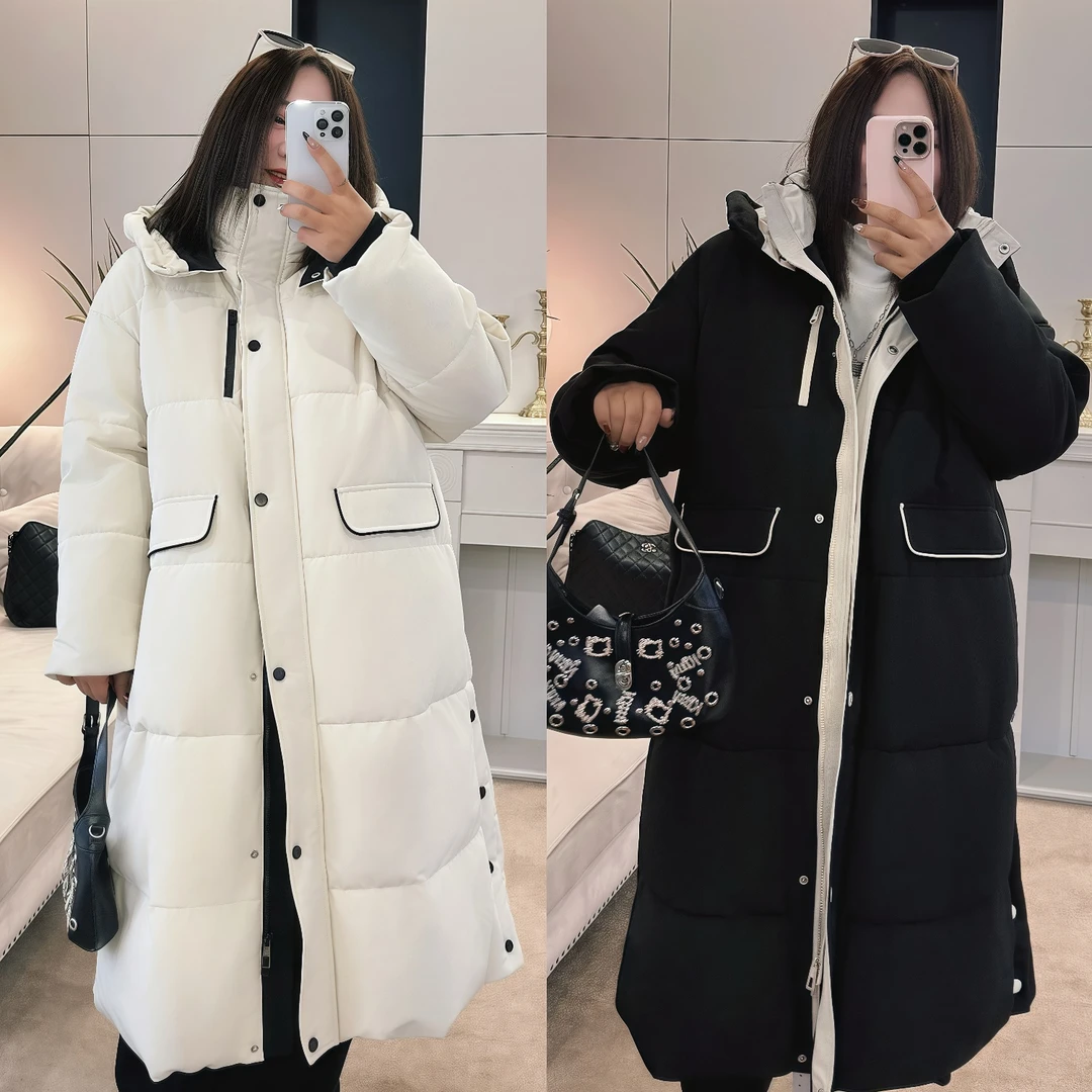 断码捡漏~卢浮公馆 / 男友风撞色长款棉服6673花契200斤胖mm冬季
