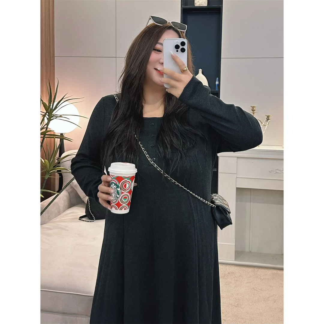 断码捡漏~贝尔蒙特 / 淑女风秋冬款小黑裙12663花契200斤胖mm冬季