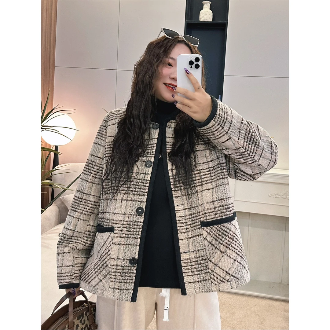 断码捡漏~榛果巧棕 / 气质小香风格纹夹棉呢外套12612花契200斤