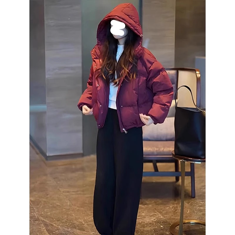 高级感时尚加厚红色棉服女2024冬季新款小个子宽松保暖棉袄外套潮