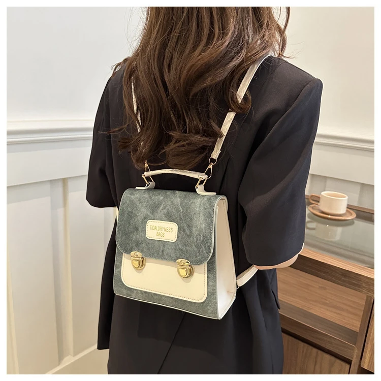 复古撞色多用包包女2024新款时尚单肩双肩小方包大容量英伦风女包