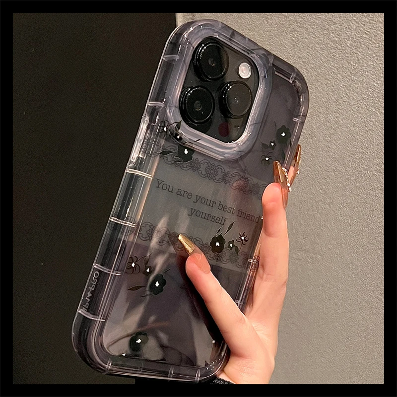 【高品质】黑水墨花朵苹果15手机壳iphone14promax套13防摔12女Pro
