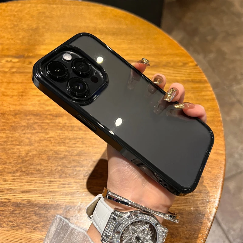 黑色透明壳苹果14手机壳iphone14promax高级感苹果13女12男11硅胶