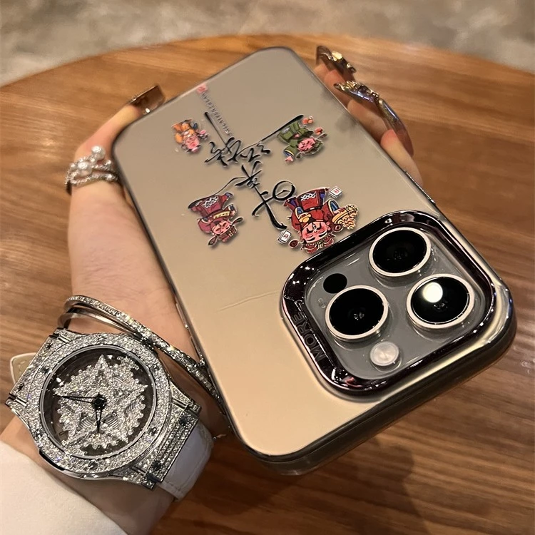 磨砂灰时来运转财神爷苹果15手机壳13新款iphone14promax套12男女