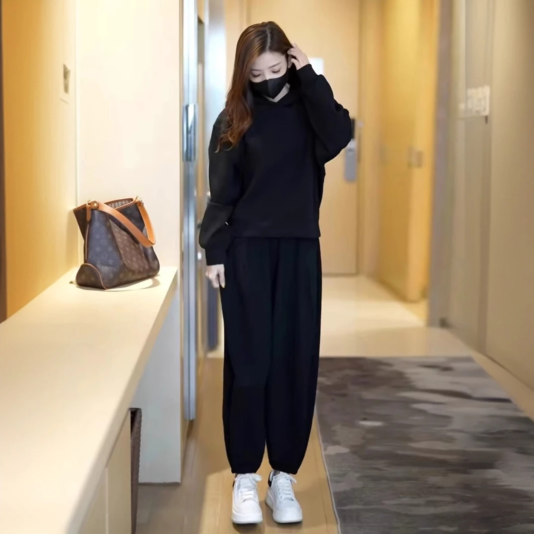 时尚休闲卫衣套装女2025秋季新款洋气减龄连帽上衣+休闲裤两件套