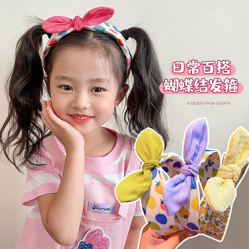 韩国儿童立体兔耳朵发箍可爱草莓布艺压发头箍女孩不勒头防滑发卡