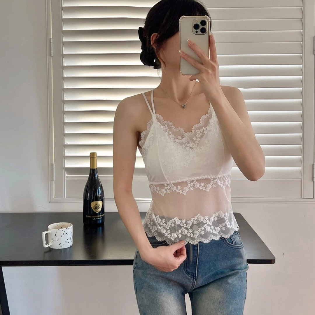 品彩纯欲春夏蕾丝带胸垫吊带背心性感内衣修身美背网红外穿打底x