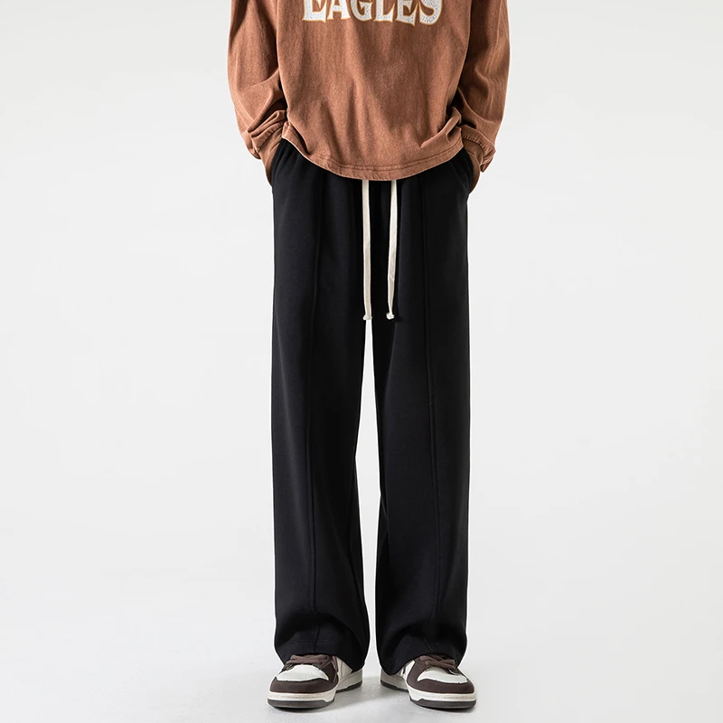 2023春秋款港风百搭宽松阔腿裤男高街垂感潮流休闲裤纯色ins