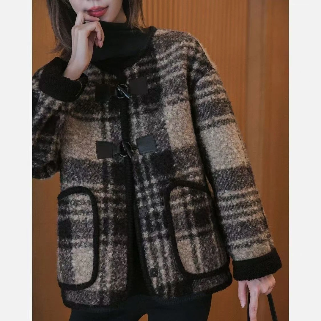 爆款韩版加绒小个子高级感小香风毛呢外套女冬季加厚新款上衣002