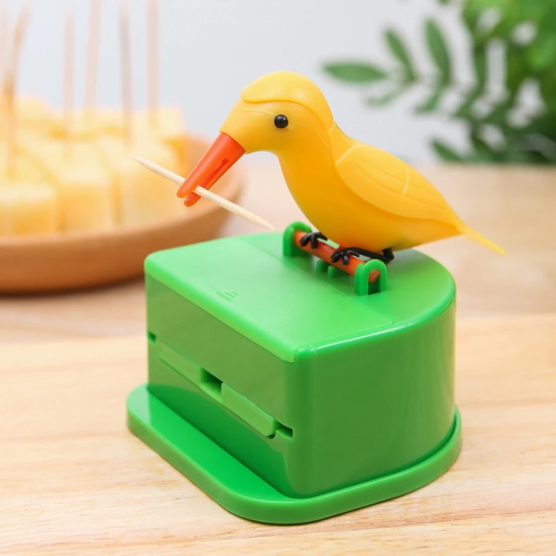 小鸟牙签盒按压式个性客厅创意塑料卡通自动网红牙签筒桶可爱家用