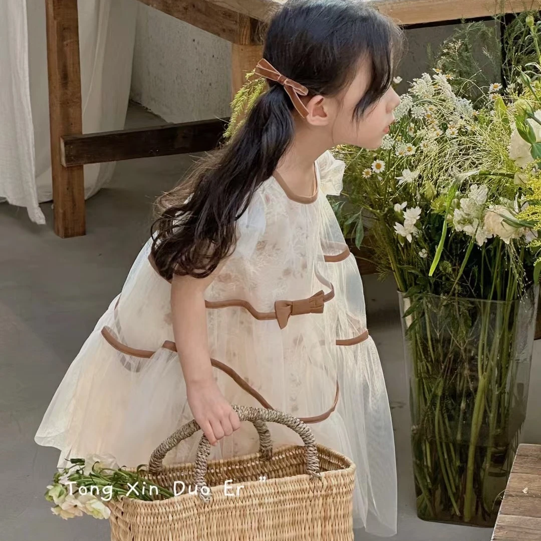 童心朵儿2024新款女童设计师款卡其缠绕连衣裙高定礼服裙周岁群