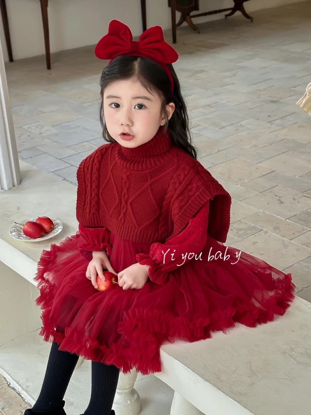 原创“ 圣诞颂歌”秋冬加绒重工定制女童斗篷公主蓬蓬裙（套装）洋气