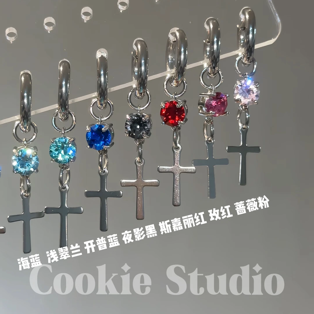 钛钢耳饰 简约十字架 华子耳扣 钛钢 内径10 针粗0.9