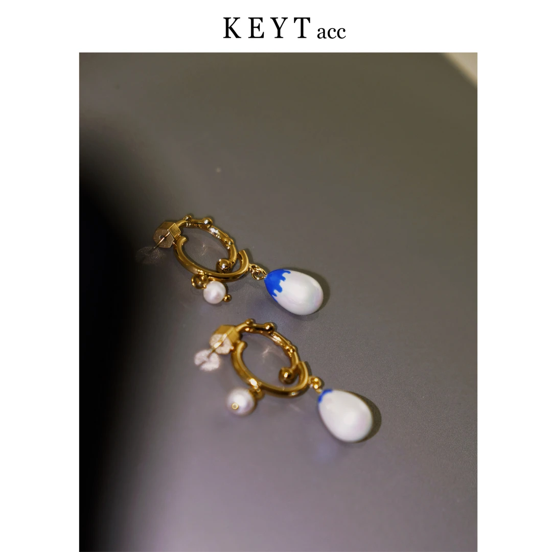 KEYT 合金仿珍珠耳饰 设计感海洋蓝珍珠吊坠耳环