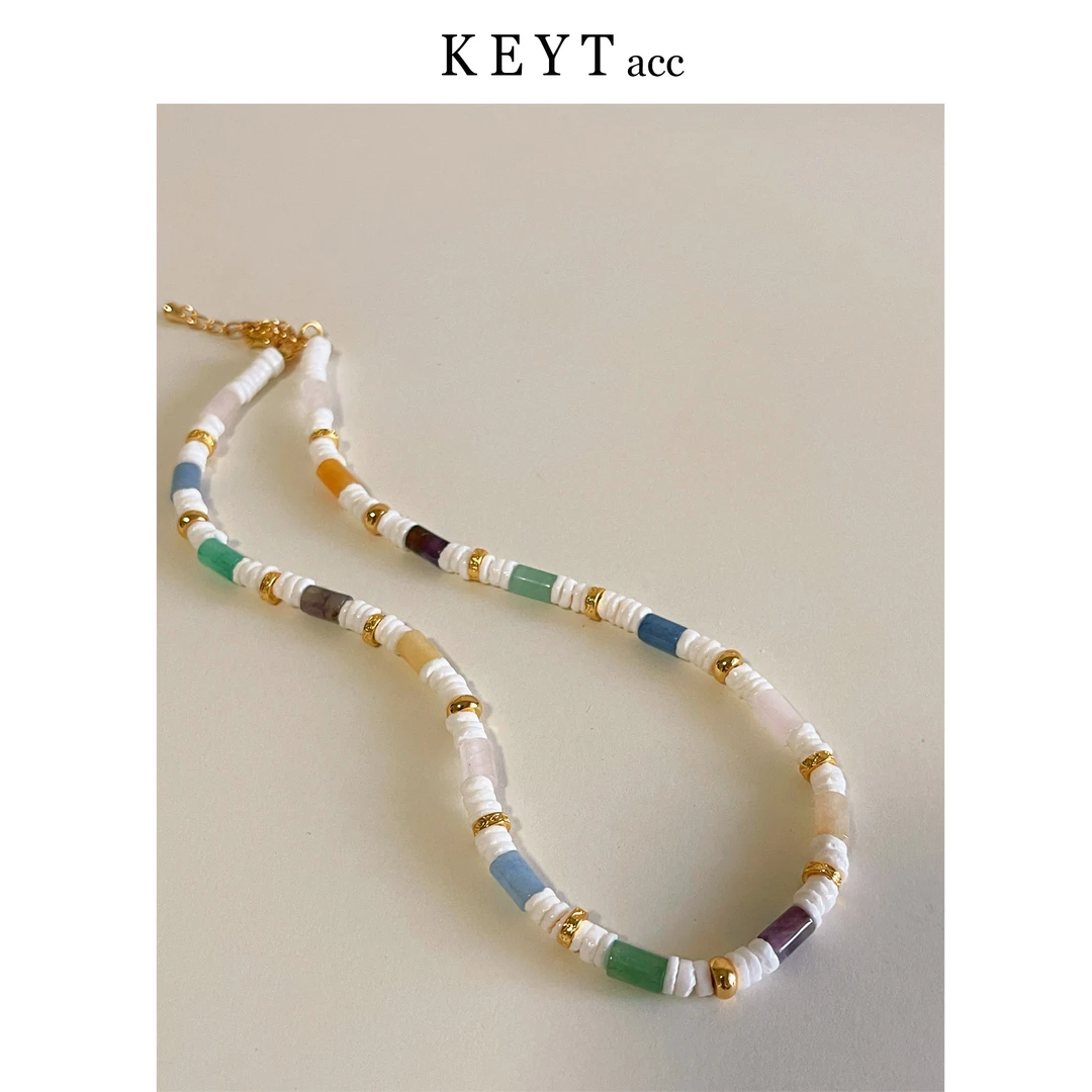 KEYT 铜合金项链 白色石子金属拼接彩色项链
