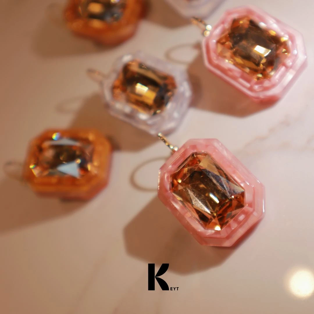 KEYT 非金属合成锆石耳饰 三色方糖耳环