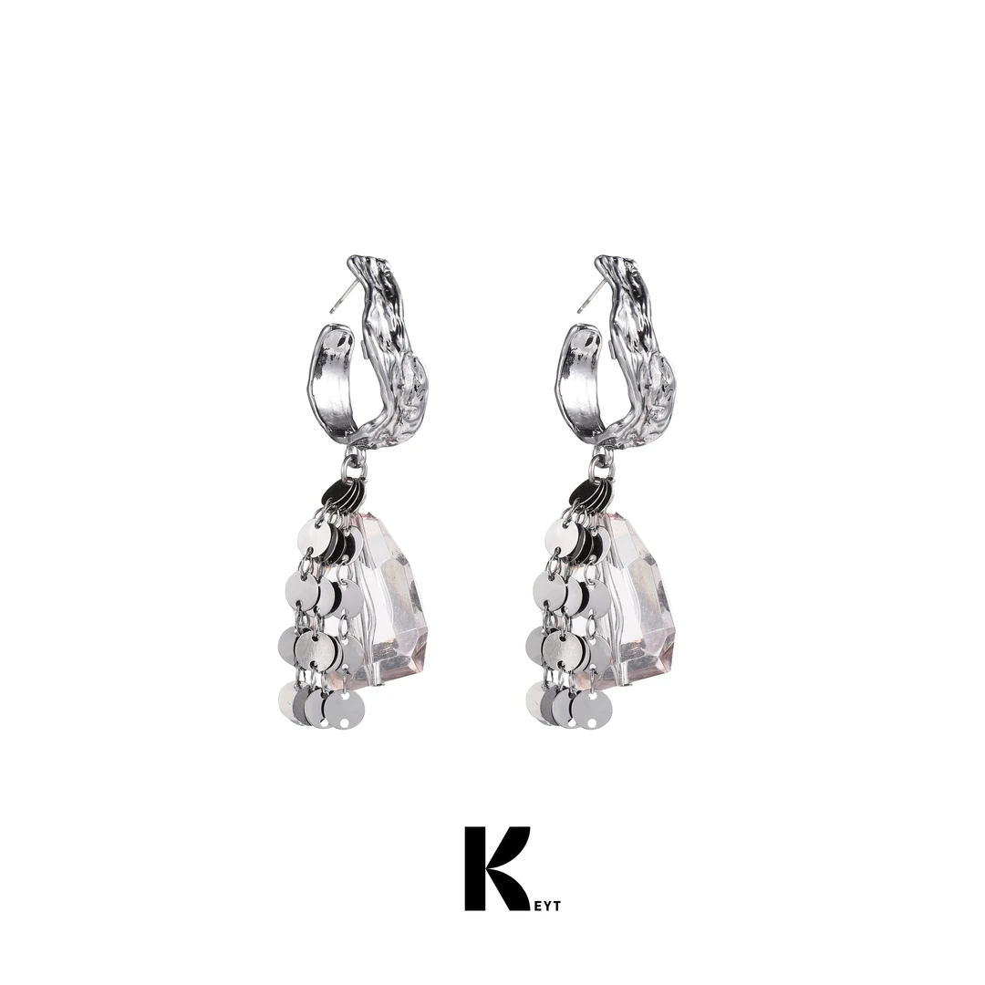 KEYT 非金属玻璃耳饰 银色曜石玻璃耳环