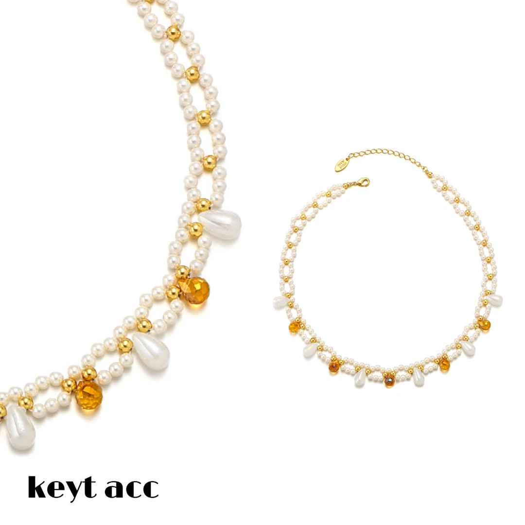 KEYT 铜合金合成锆石项链 金属珠珠编织轻奢项链
