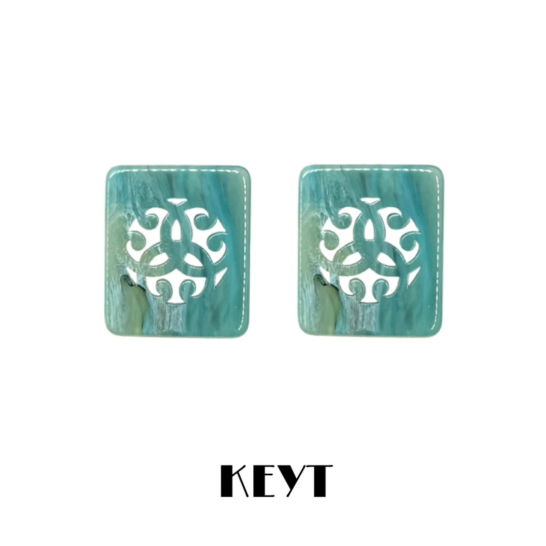 KEYT 铜合金耳饰 浅绿色新中式方形夸张耳环气质时尚百搭个性