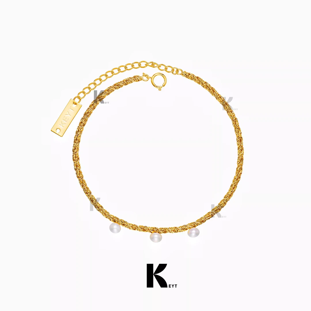 KEYT 铜合金项链 金色滚边珠珠项链