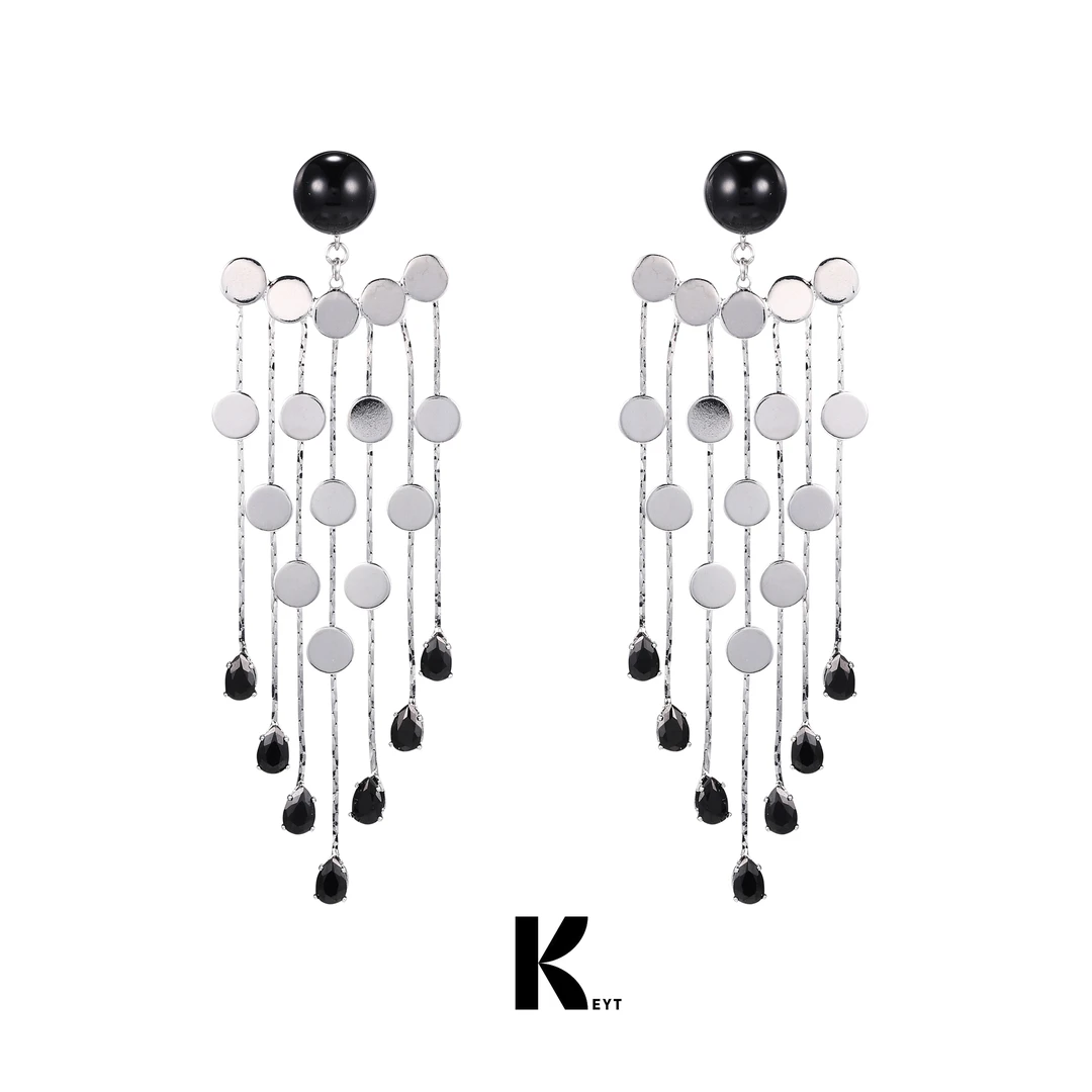 KEYT 铜合金合成锆石耳饰 银色亮片瀑布黑色水滴耳环【粉丝福利】