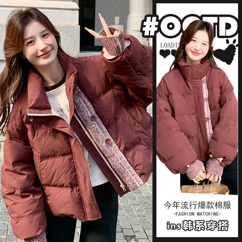 韩版气质宽松保暖短款立领面包服女秋冬新款加厚小个子棉服外套潮