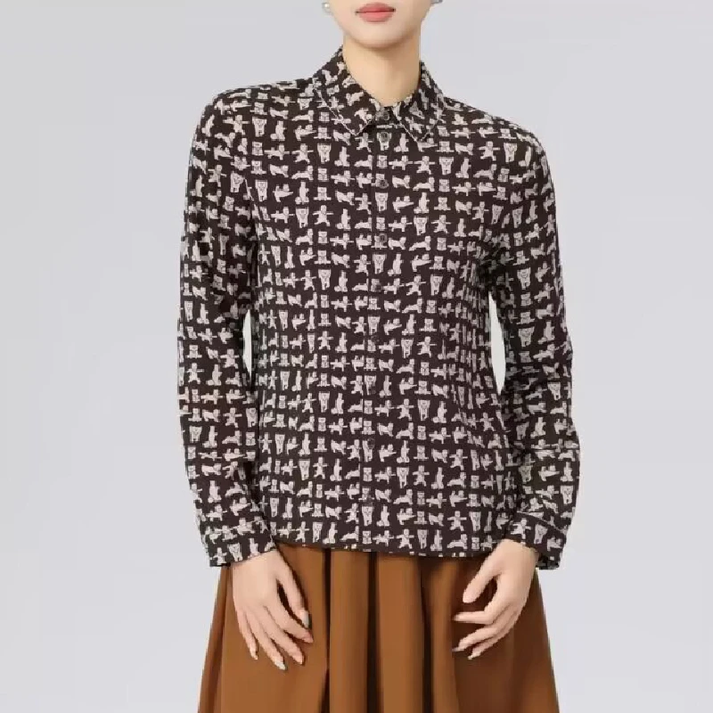 商场同款女装春季新款专柜时尚百搭显瘦印花长袖衬衫女130073
