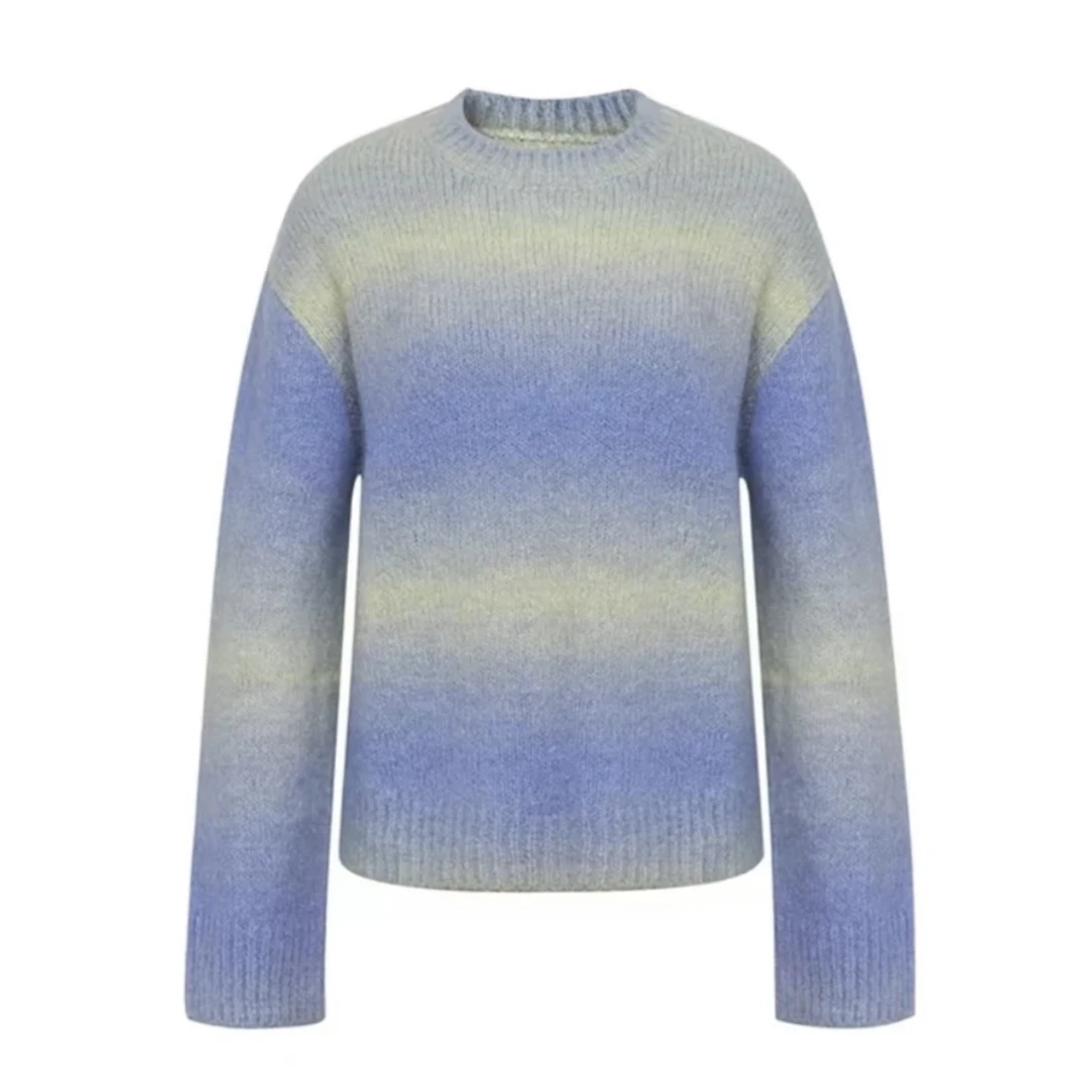 专柜同款女装羊驼毛慵懒风长袖秋冬套头条纹针织衫上衣1399651