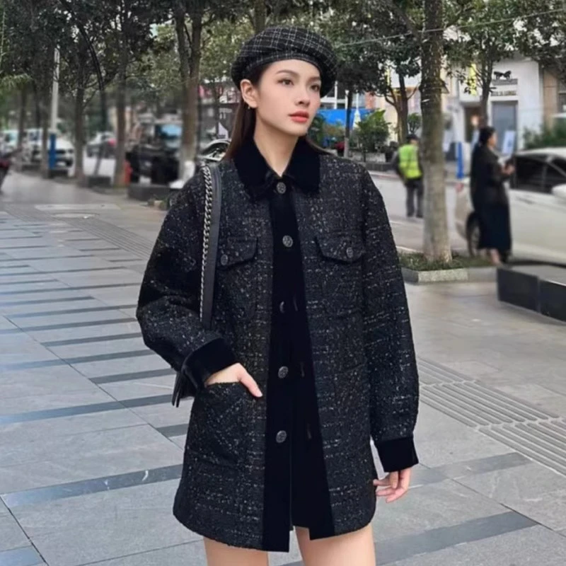 商场同款女装秋冬款时尚翻领单排扣粗花呢小香风外套女5400894