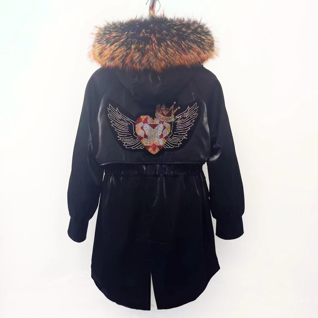 【心有所属】新款女士中长派克服可拆卸休闲连帽皮毛一体加厚大毛领