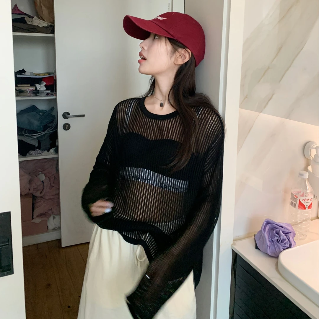 2024年春款 慵懒风圆领镂空针织衫 设计感小众宽松显瘦薄款 ST779