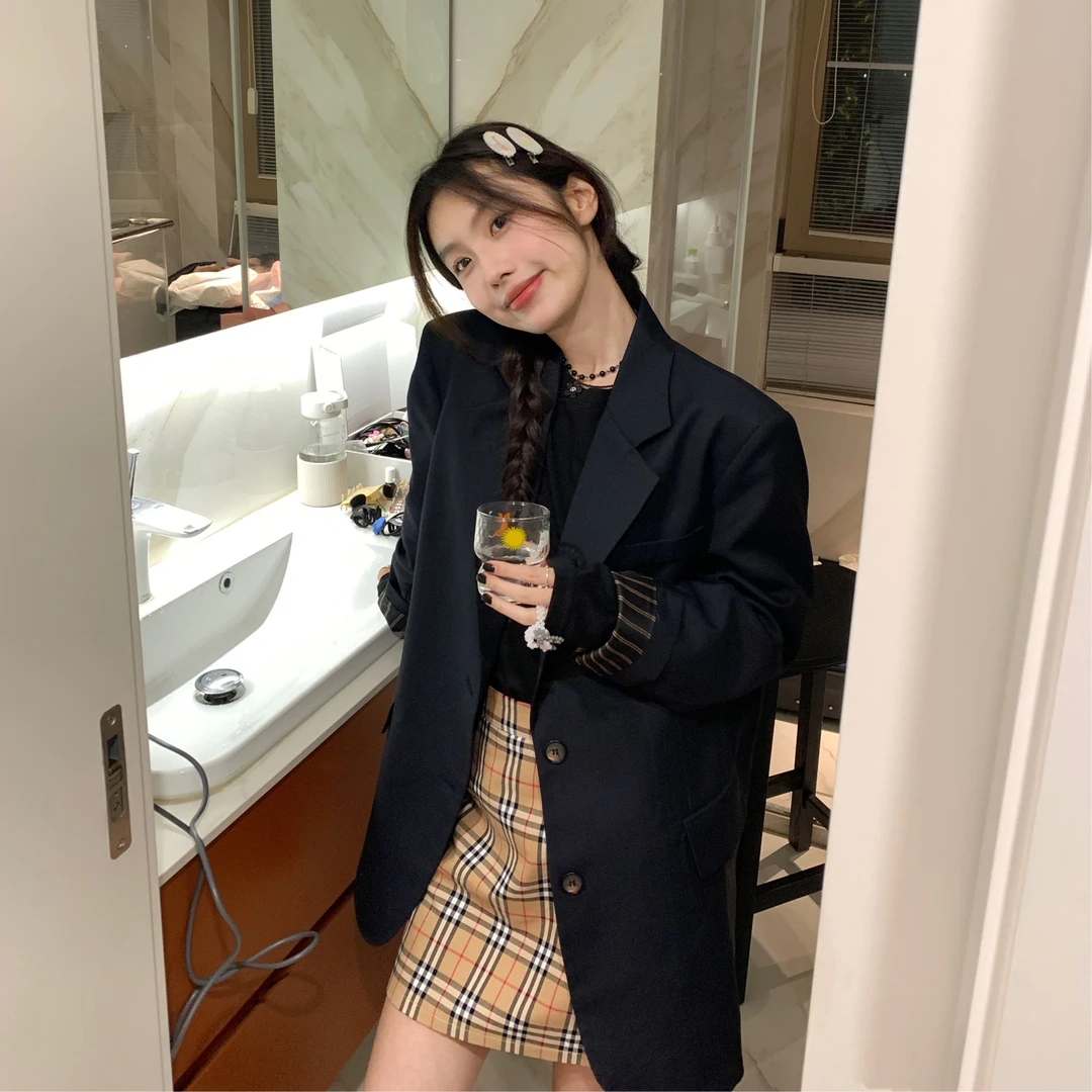 2024春款 早春复古宽松羊毛西装外套 简约设计感韩版小西装 IF212