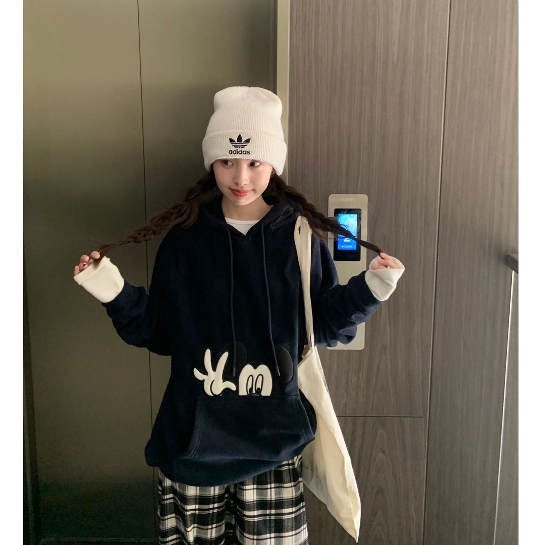 2024年秋款 摇粒绒米奇刺绣连帽卫衣 韩系慵懒宽松外套上衣 FY319