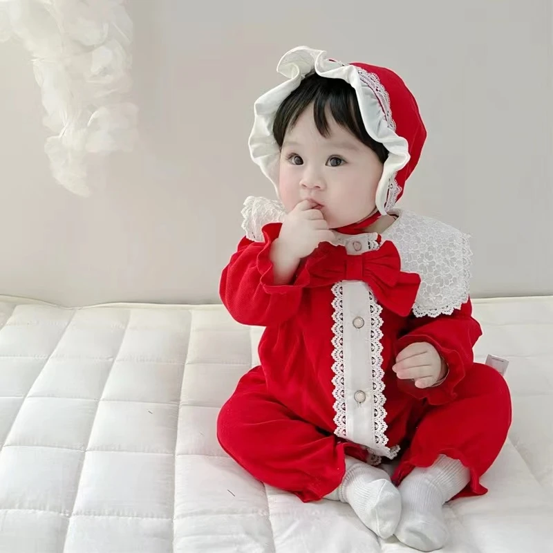 带帽子春装婴儿连体衣新生儿衣服哈衣洋气春秋女宝宝哈衣公主秋季