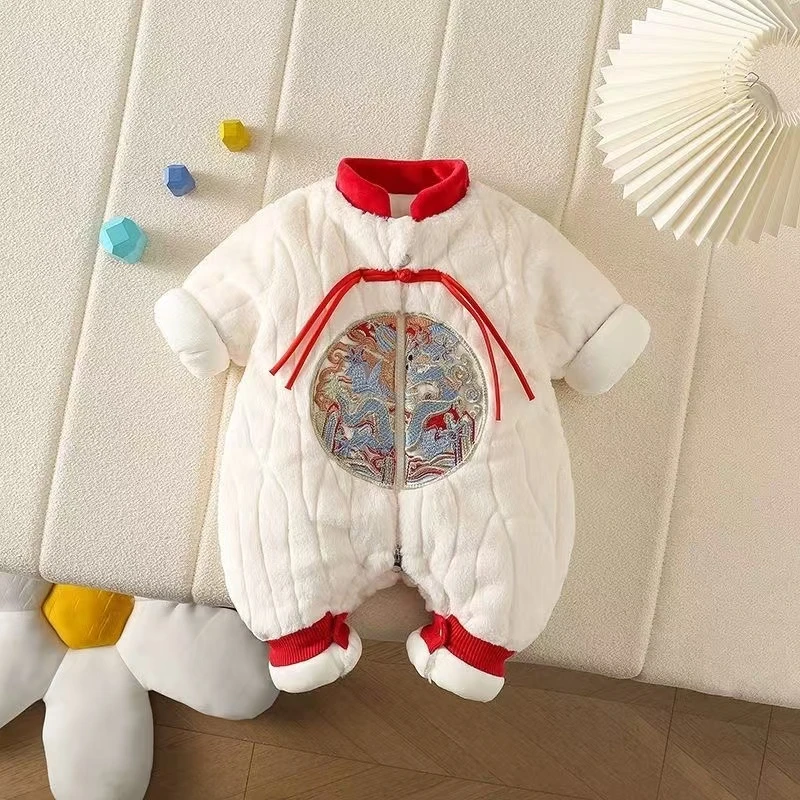 婴儿连体衣男女冬季宝宝衣服国风哈衣保暖加厚满月新生儿爬服周岁