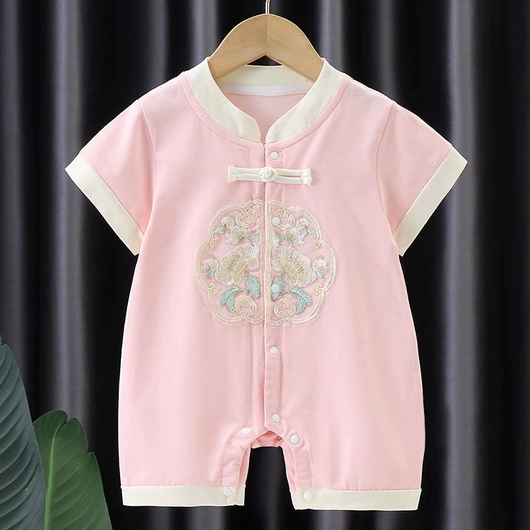 婴儿夏季连体衣国风短袖夏季中式哈衣爬服空调服新生儿薄款外出