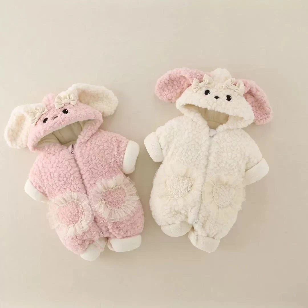 婴儿衣服秋冬大兔子毛毛新年装连体衣加棉加厚宝宝拜年服外出服