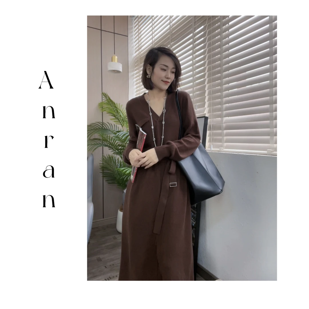 【安然】793秋冬2024新款高定纯毛美拉德系气质中长款显瘦连衣裙