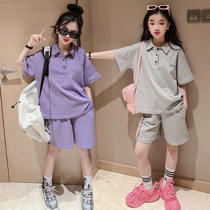 女童夏装潮款套装新款儿童洋气时髦夏季短袖polo衫大童运动两件套