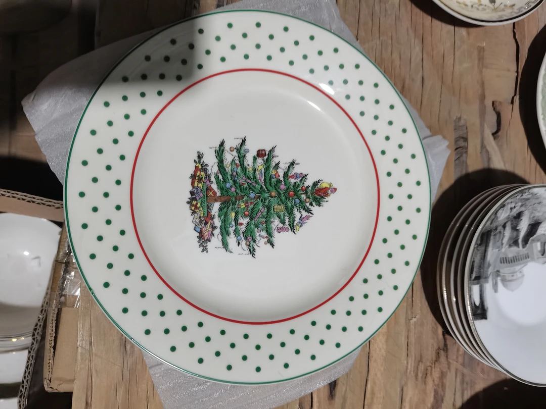 圣诞树波点系列8英寸平盘一对微瑕完美主义慎拍