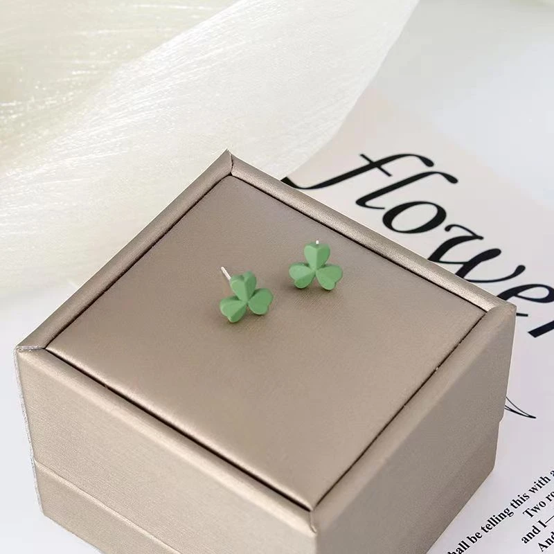 合金耳饰 森系草绿色三叶草元素小清新耳钉夏日耳饰品