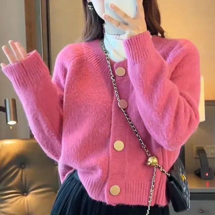 时尚名媛小香风针织开衫秋冬短款小个子清新高级外穿洋气毛衣女