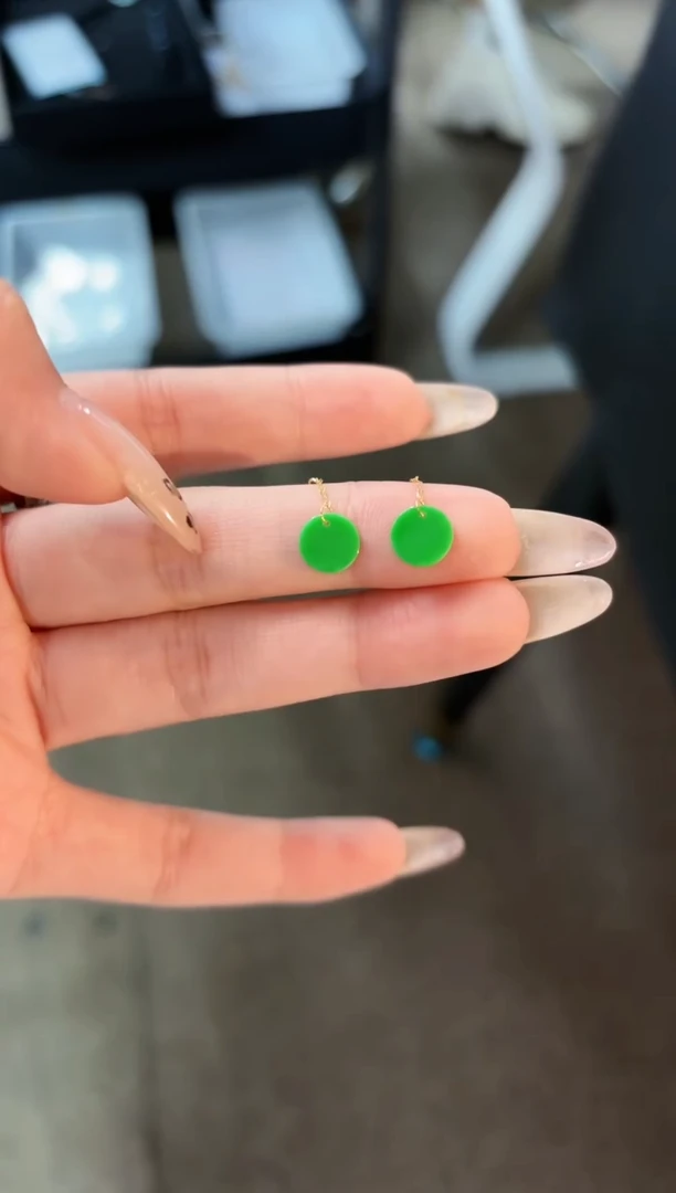 【闪购商品】翡翠耳饰18K金镶嵌缅料A货/支持复检/一对