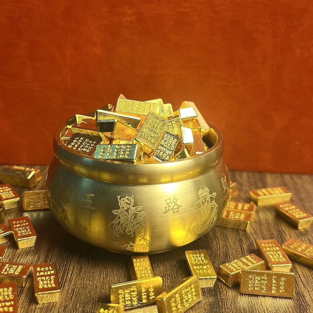 实心小金条迷你仿金沙金金条装饰品聚宝盆填充物金色创意中式摆件