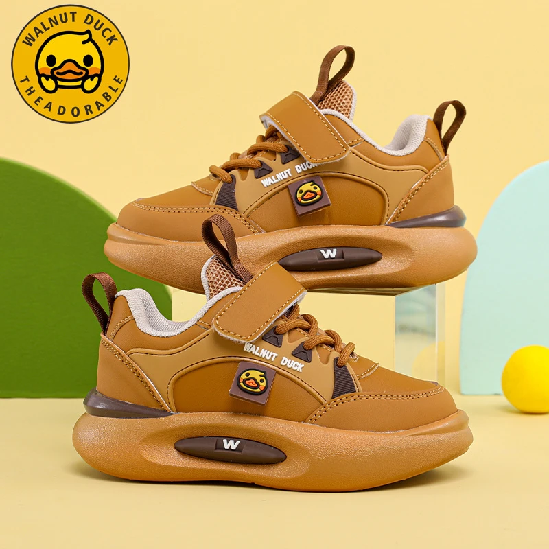 小黄鸭男童鞋2025秋冬新款皮面中小童软底防水女孩儿童学生运动鞋