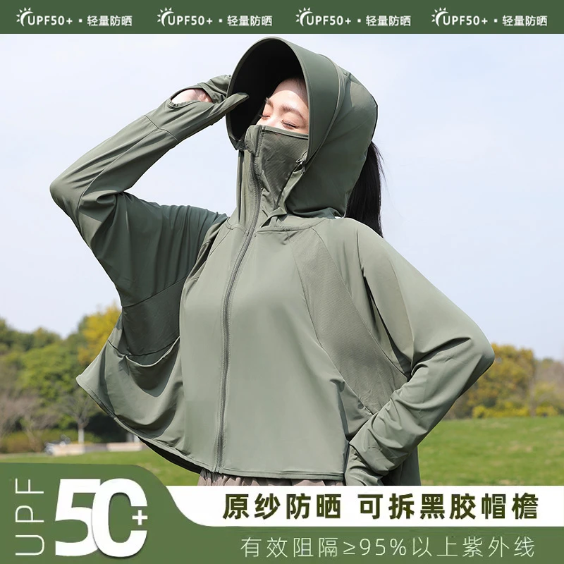 防晒衣女遮阳防紫外线女士薄款户外骑行连帽轻薄遮脸开衫防晒服女